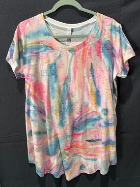 Whimsy Rose Abstract Watercolor Short Sleeve Tee - Multicolor Size XL